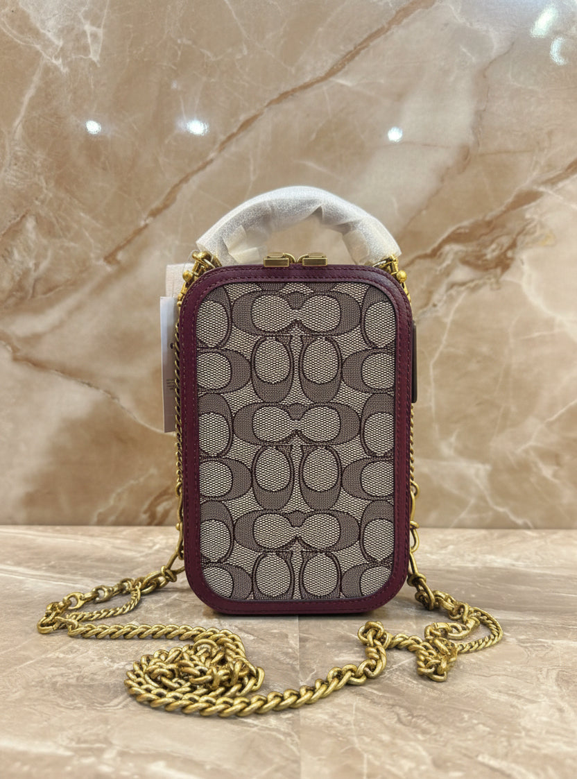 COACH ALIE PHONE CROSSBODY BAG IN SIGNATURE JACQUARD - OAK MAPLE ( FR. BOUTIQUE STORE )