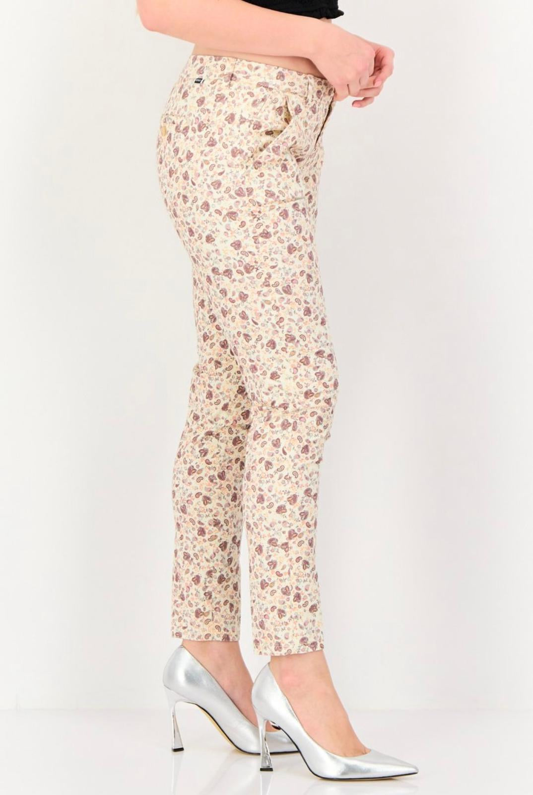 REIKO Women Cropped Fit Paisely Pattern Chino Pants- Multicolor