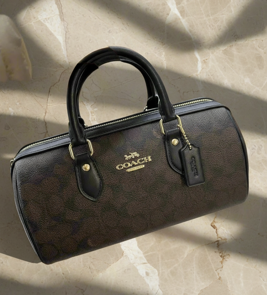 حقيبة كوتش متوسطة الحجم طويلة من قماش الروان - لون الجوز الأسود