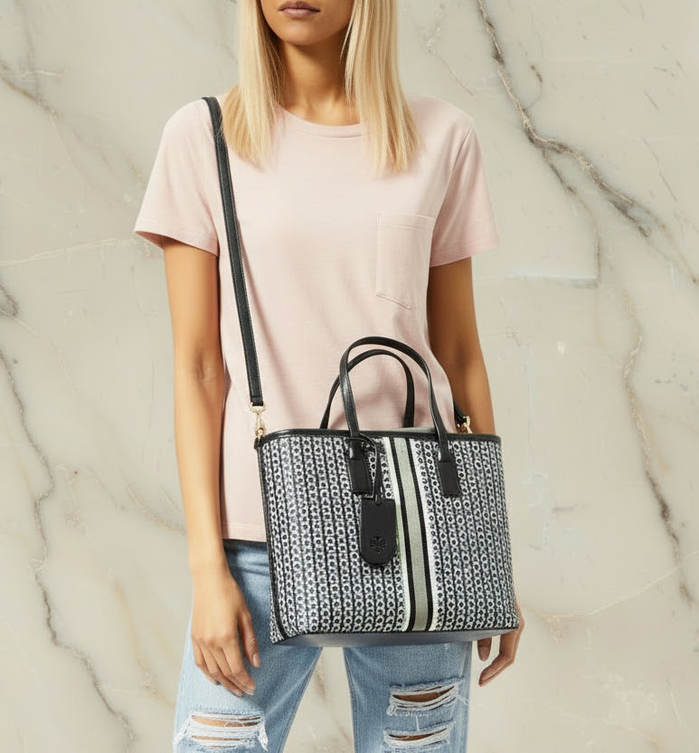 TORY BURCH GEMINI LINK ZIP TOP TOTE SMALL CANVAS