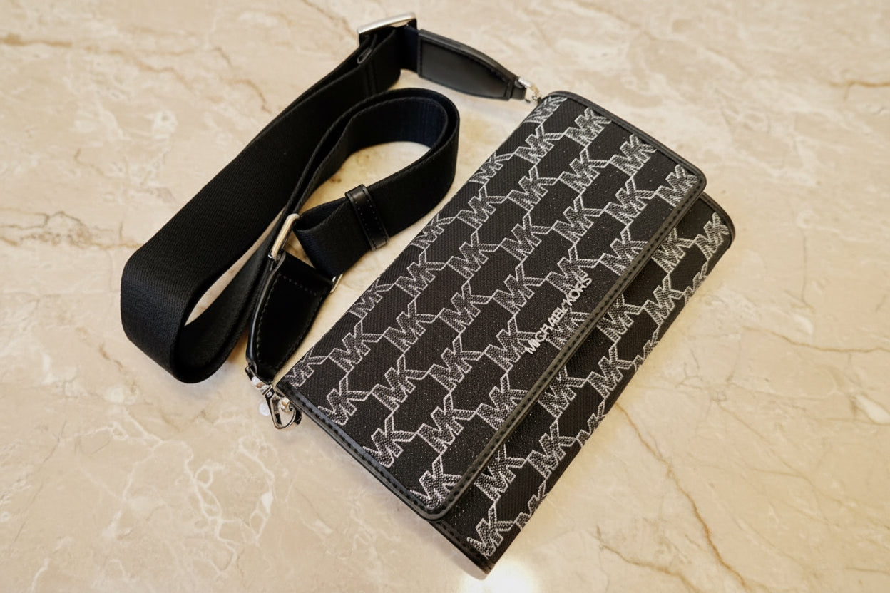 Michael Kors Jet Set Item Large Zip Around Wallet Crossbody Handbag Black Multi