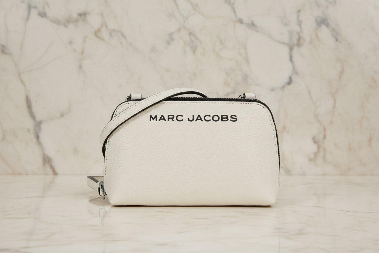 MARC JACOBS GRIND WHITE COTTON PEBBLE LEATHER MINI CROSSBODY/POUCH