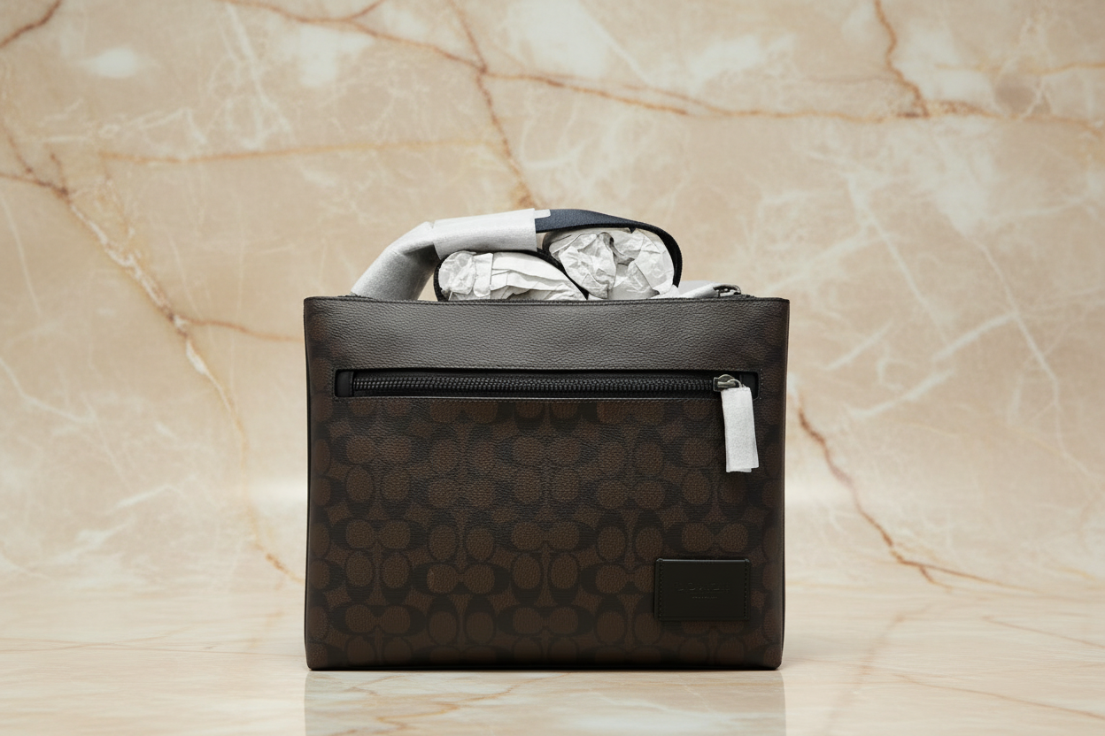 COACH CARRIER CROSSBODY BAG IN SIGNATURE CANVAS - MAHOGANY COLOR