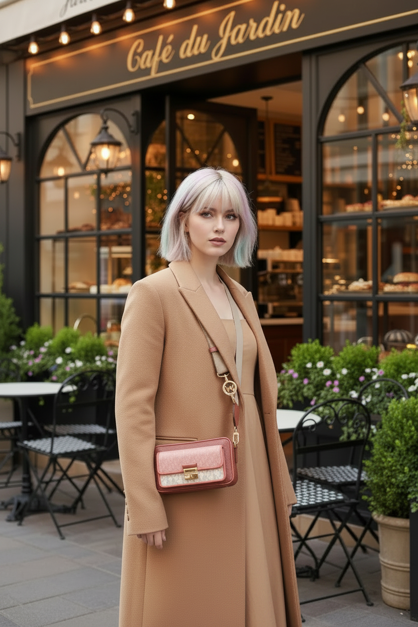 MICHAEL KORS SIGNATURE BRADSHAW POCKET CAMERA CROSSBODY BAG - CINNAMON MULTI ( BOUTIQUE STORE )