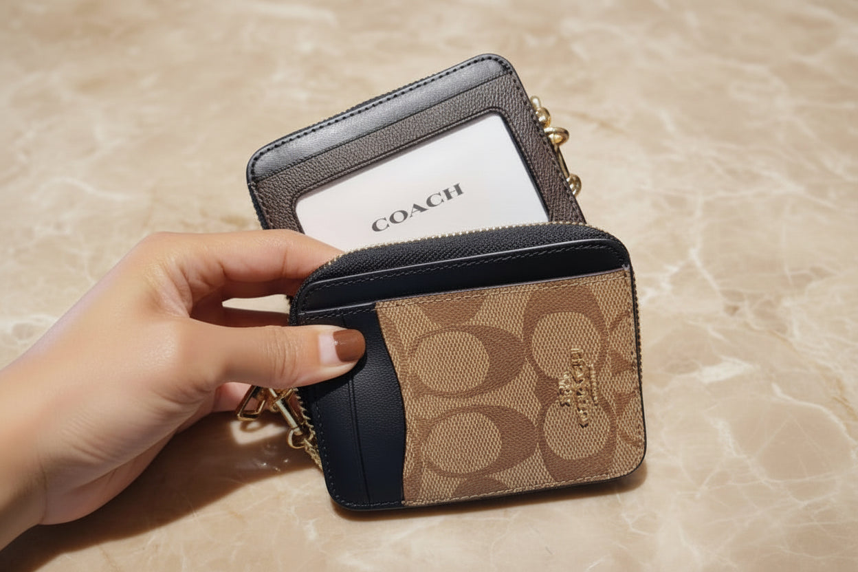 COACH ZIP CARD CASE WITH CHAIN