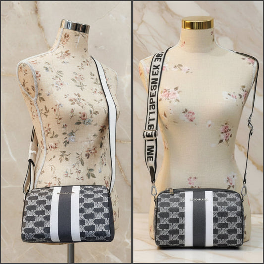 MICHAEL KORS COOPER MINI DUFFLE CROSSBODY IN SIGNATURE CANVAS STRIPE NWT BLACK MULTI