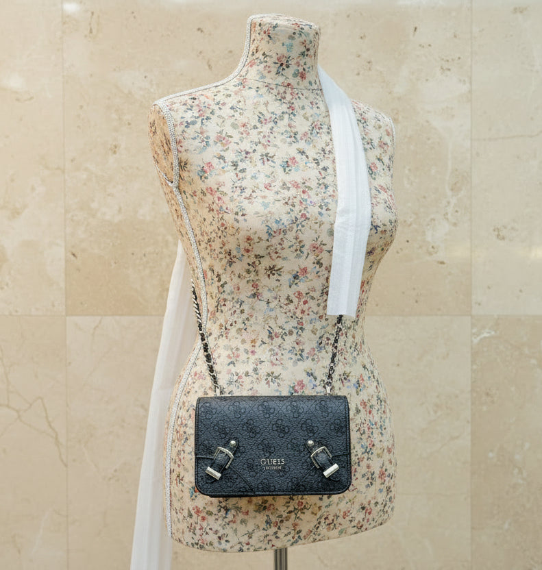 GUESS DIDI MONO CROSSBODY CHAIN - CHARCOAL BLACK