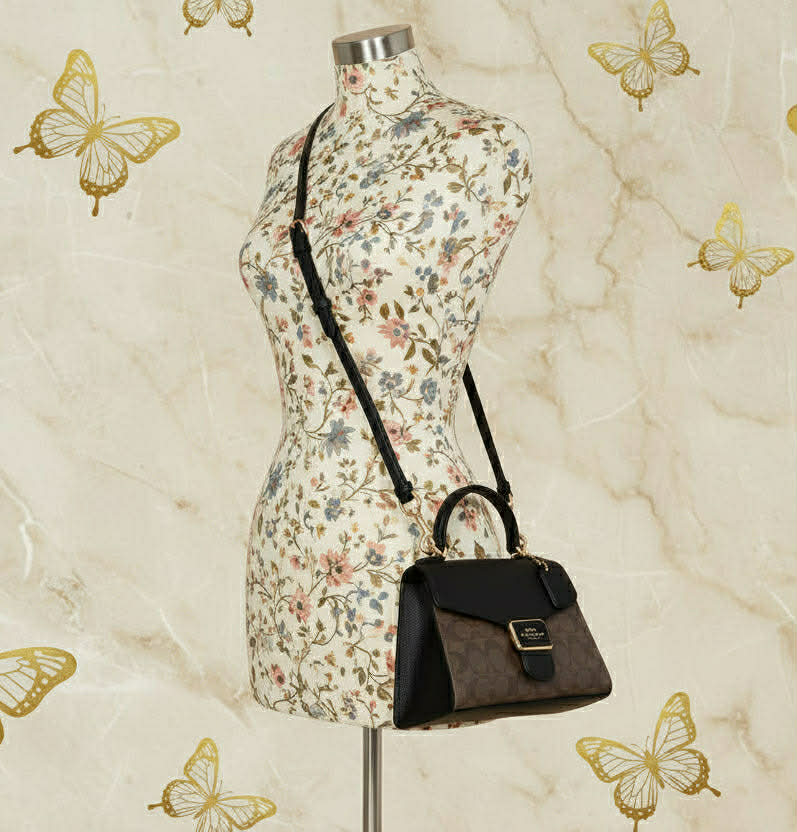 COACH SMALL PEPPER SATCHEL TOP HANDLE IN SIGNATURE BROWN BLACK