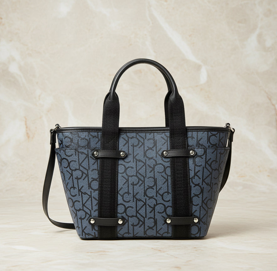 CALVIN KLEIN SATCHEL IN SIGNATURE CHARCOAL BLACK