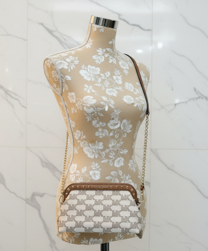 MICHAEL KORS JACQUARD LIVIA CLOUD SMALL CLUTCH/CROSSBODY