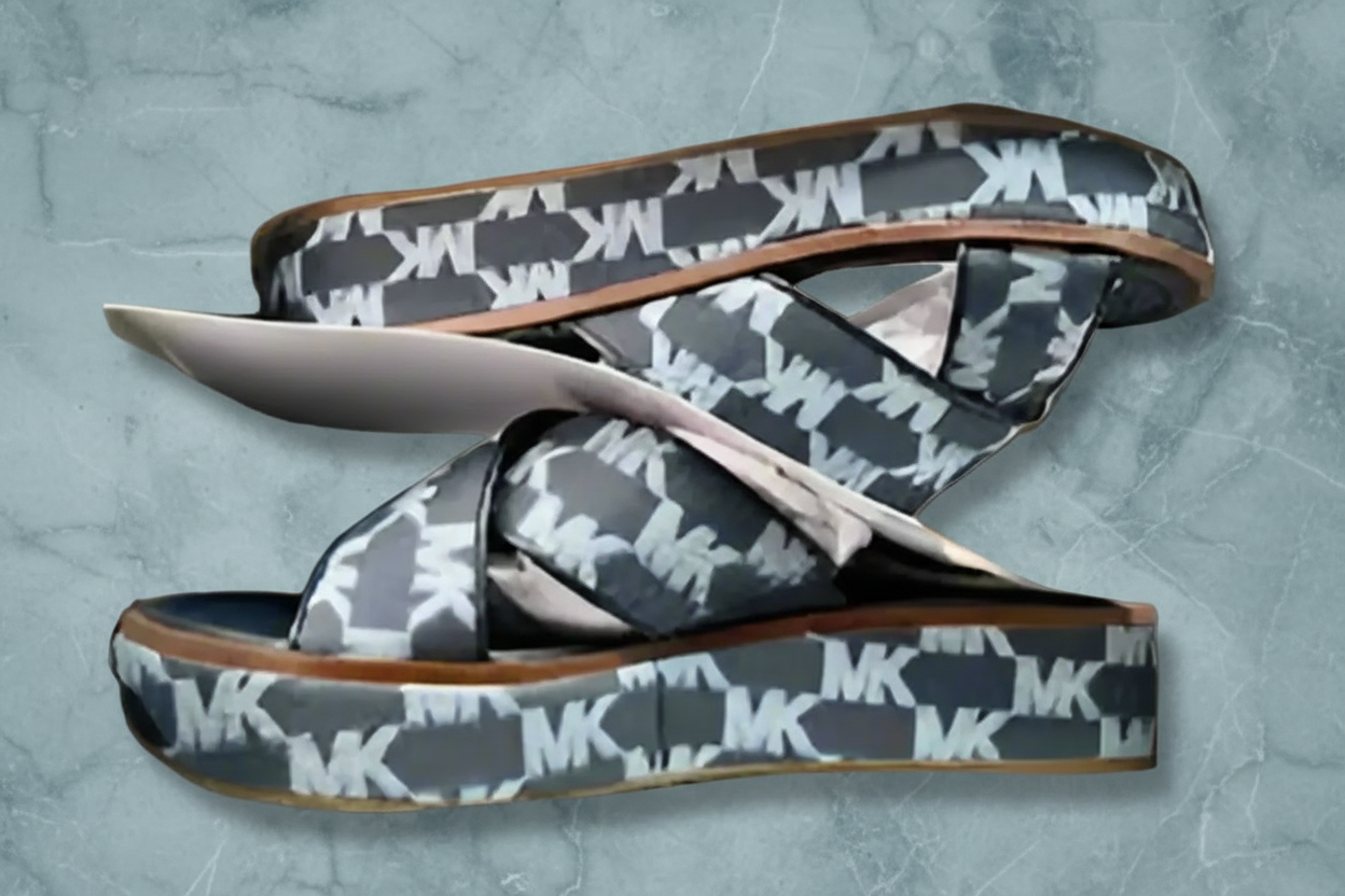 MICHAEL KORS INDIRA WEDGE SANDALS - SIGNATURE BLUE - CAN FIT FROM SIZE 5.5
