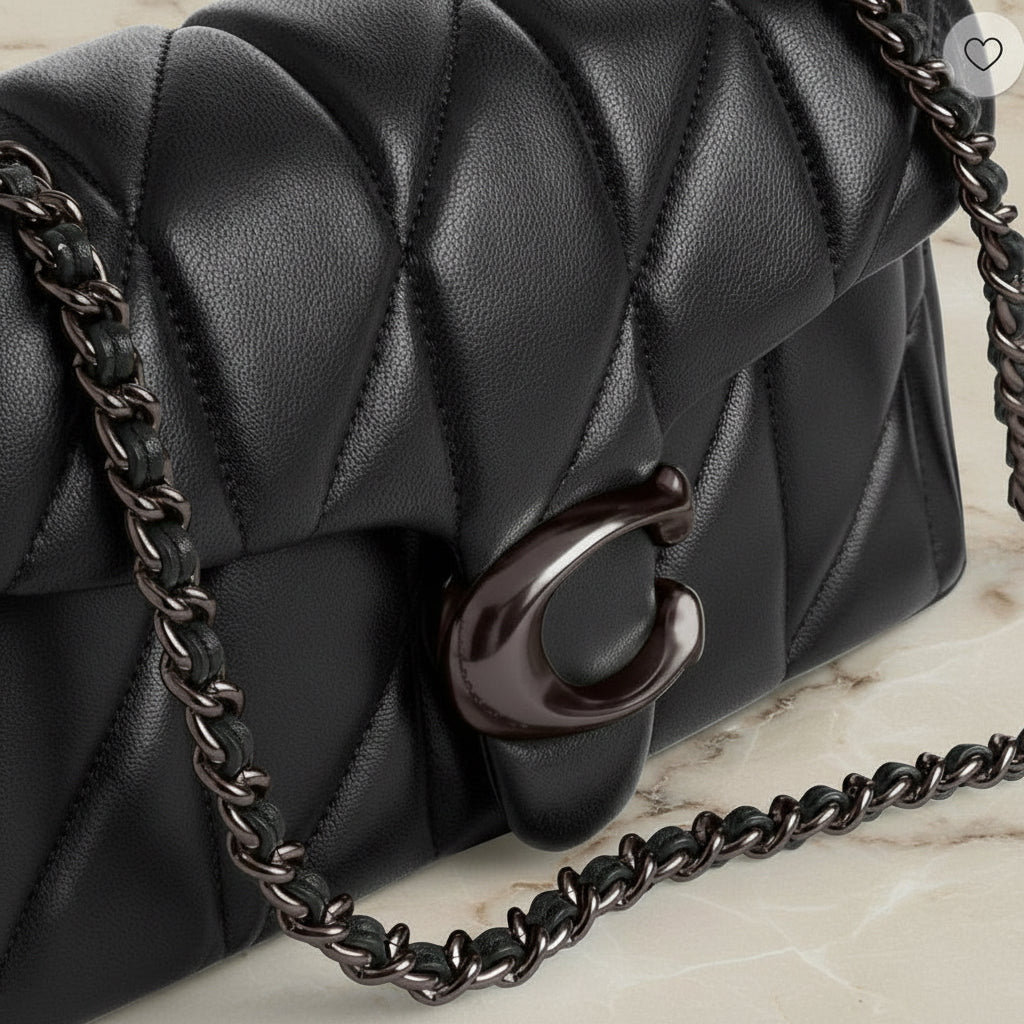 حقيبة كوتش مبطنة بنقشة تابي 20 - جلد نابا - أسود