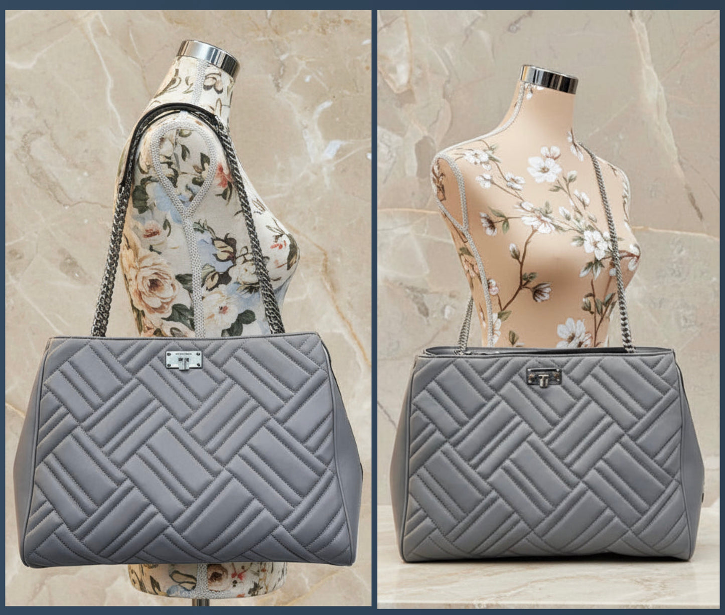 MICHAEL KORS PEYTON QUILTED LARGE CHAIN LINK TOTE CONVERTIBLE - PEARL GRAY