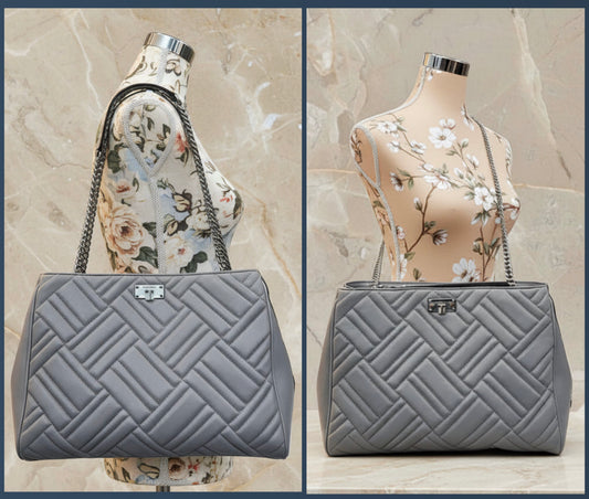MICHAEL KORS PEYTON QUILTED LARGE CHAIN LINK TOTE CONVERTIBLE - PEARL GRAY