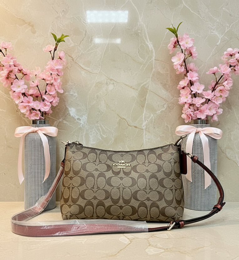 COACH BUNDLE LEWIS SHOULDER BAG/CROSSBODY BAG & ZIP AROUND WRISLET WALLET IN SIGNATURE CANVAS METTALIC CLAY LINING
