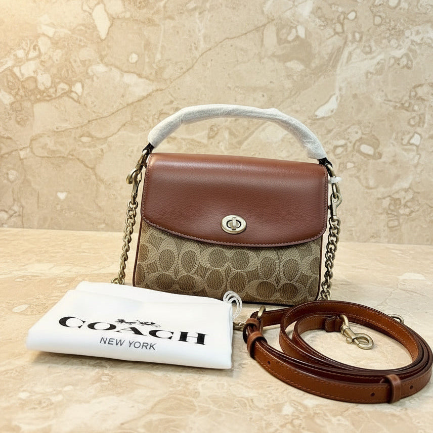 COACH CASSIE 19 3 in 1/ 3 STRAP IN SIGNATURE CANVAS - TAN RUST - MISSING PRICE TAG