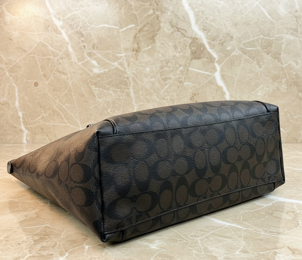 COACH AVA LARGE ZIP TOP TOTE IN SIGNATURE BLACK BROWN