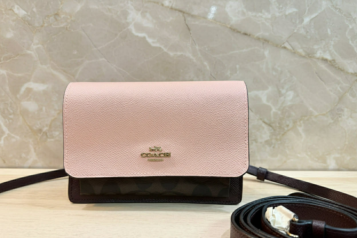 COACH FOLDOVER 3 in 1 BELTBAG/CROSSBODY/BODY BAG - SHELL PINK SIGNATURE SNAKE EMBOSSED