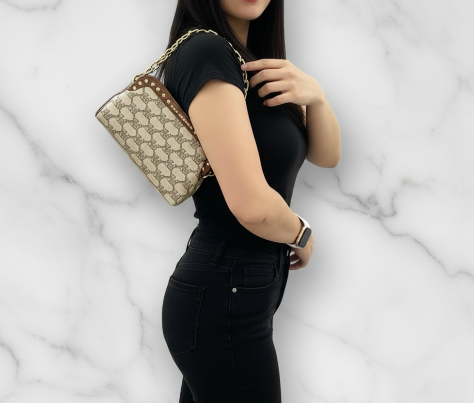 MICHAEL KORS JACQUARD LIVIA CLOUD SMALL CLUTCH/CROSSBODY