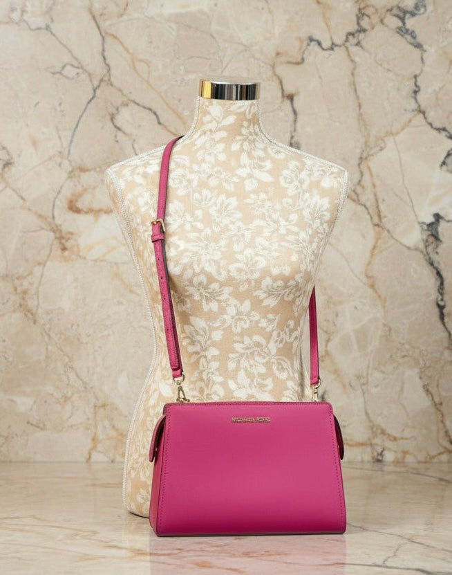 MICHAEL KORS LESLIE MESSENGER BAG - ELECTRIC PINK ( FUSCHIA COLOR )