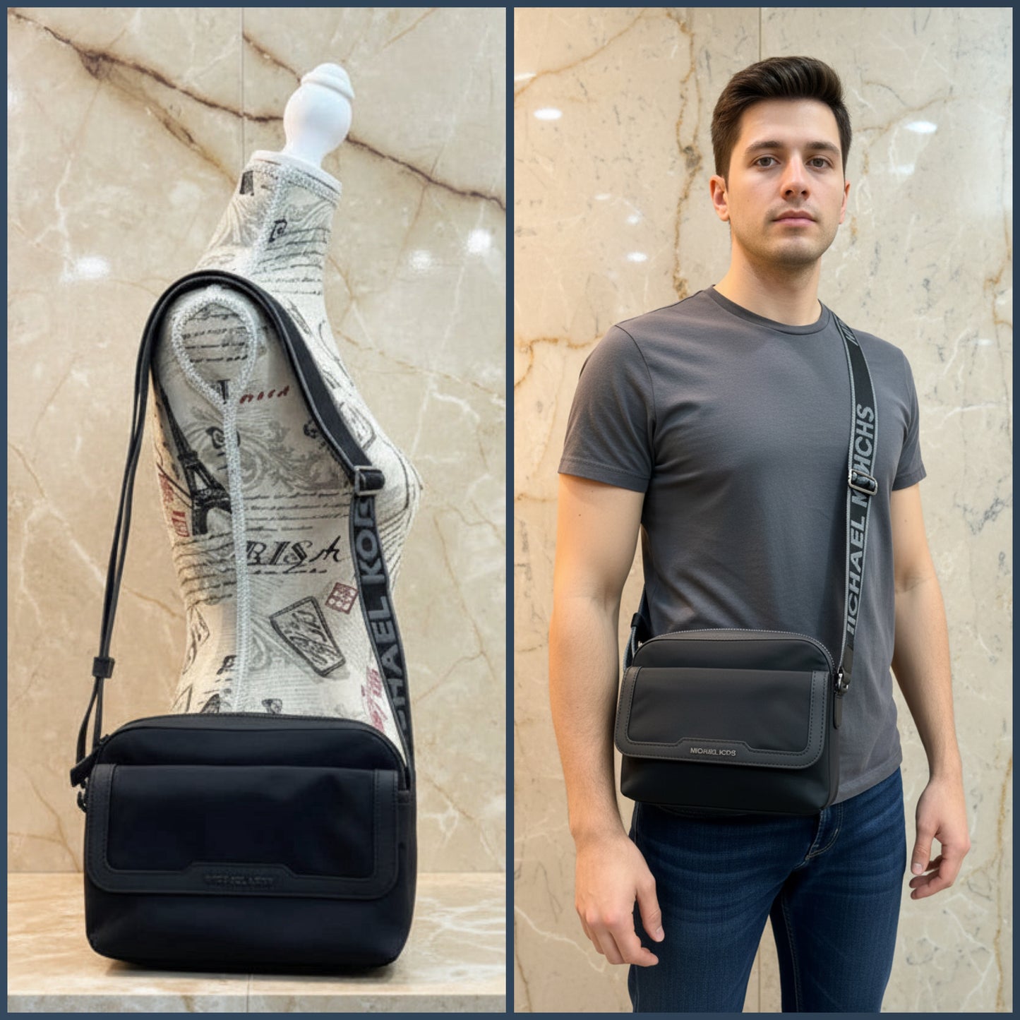 MICHAEL KORS LAUTNER MEDIUM FLAP MESSENGER - NYLON - BLACK