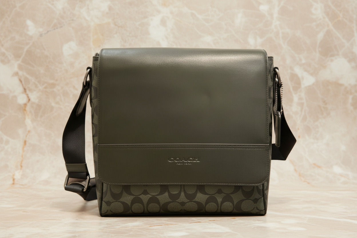 COACH HOUSTON MAP CROSSBODY BAG - SIGNATURE COATED CANVAS & REFINED CALF LEATHER