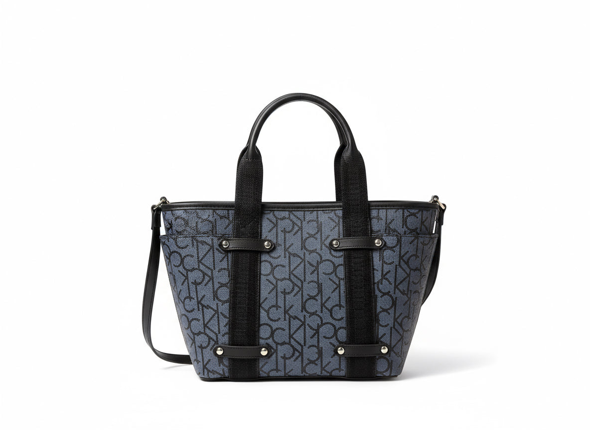 CALVIN KLEIN SATCHEL IN SIGNATURE CHARCOAL BLACK