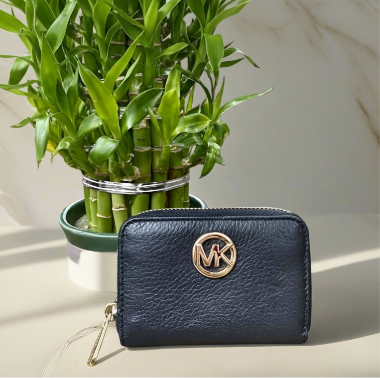 MICHAEL KORS FULTON LEATHER ZIP AROUND COIN PURSE - BLACK