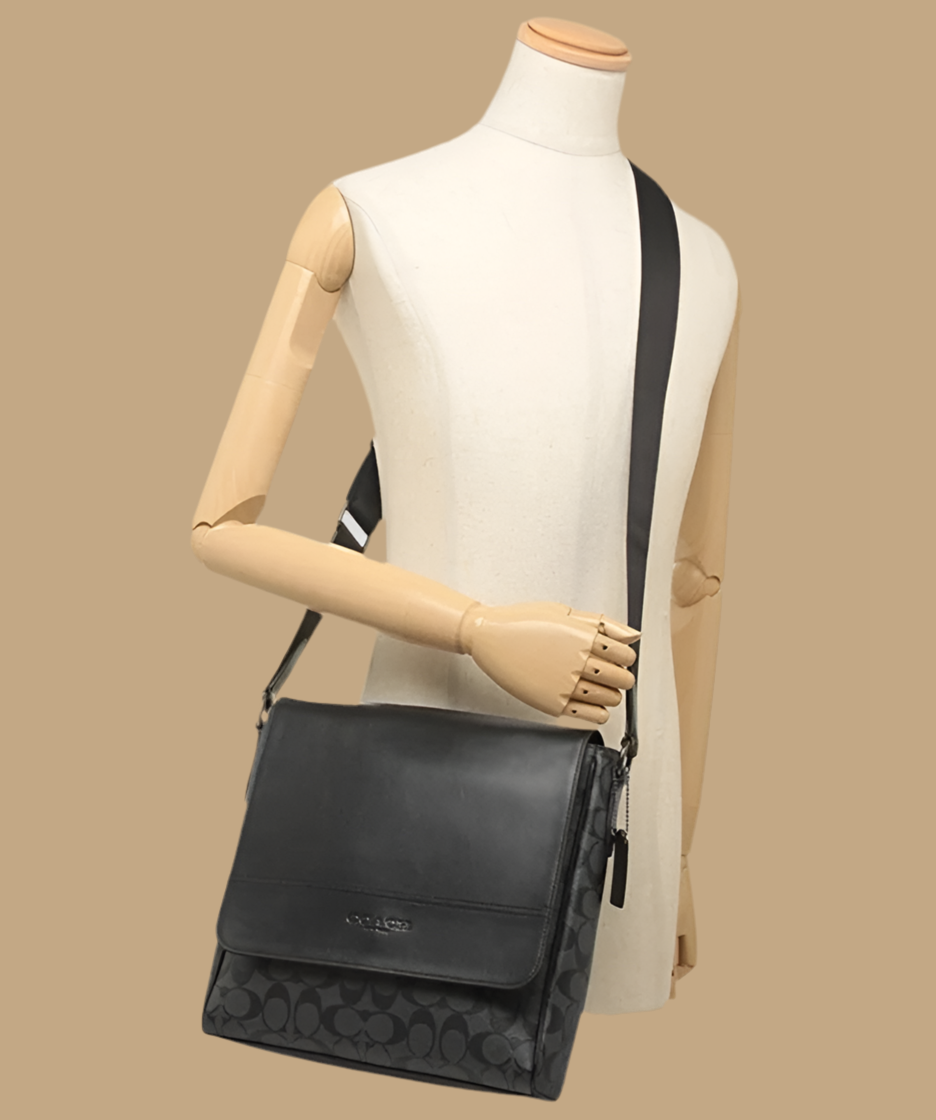 COACH HOUSTON MAP CROSSBODY BAG - SIGNATURE COATED CANVAS & REFINED CALF LEATHER