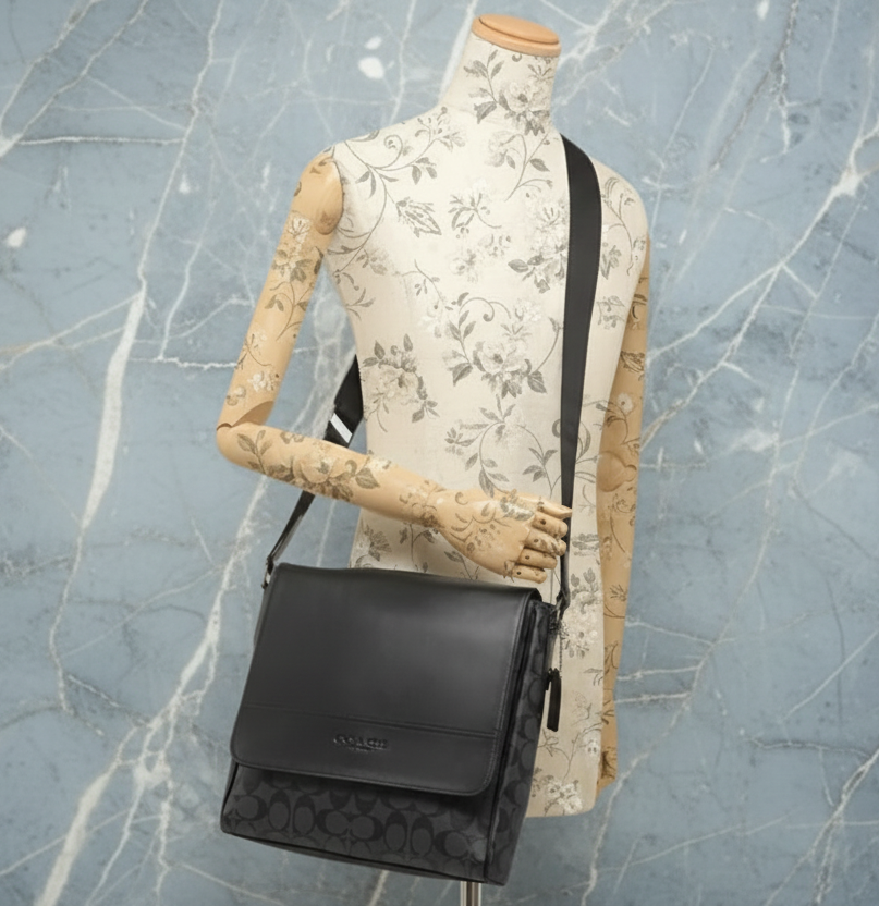 COACH HOUSTON MAP CROSSBODY BAG - SIGNATURE COATED CANVAS & REFINED CALF LEATHER