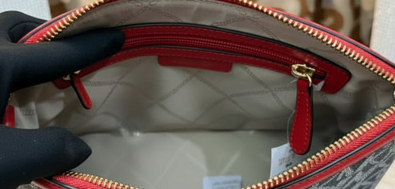 MICHAEL KORS DOME LOGO CENTER STRIPE CHAIN CROSSBODY