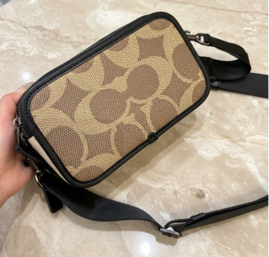 COACH WYATT CAMERA BAG - MULTI COLOR BLOCKED SAND/TAN