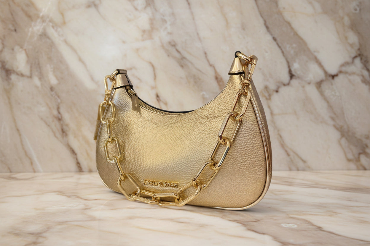 MICHAEL KORS MINI CORA CHAIN SHOULDER BAG/CROSBODY BAG - METTALIC PEBBLE GOLD