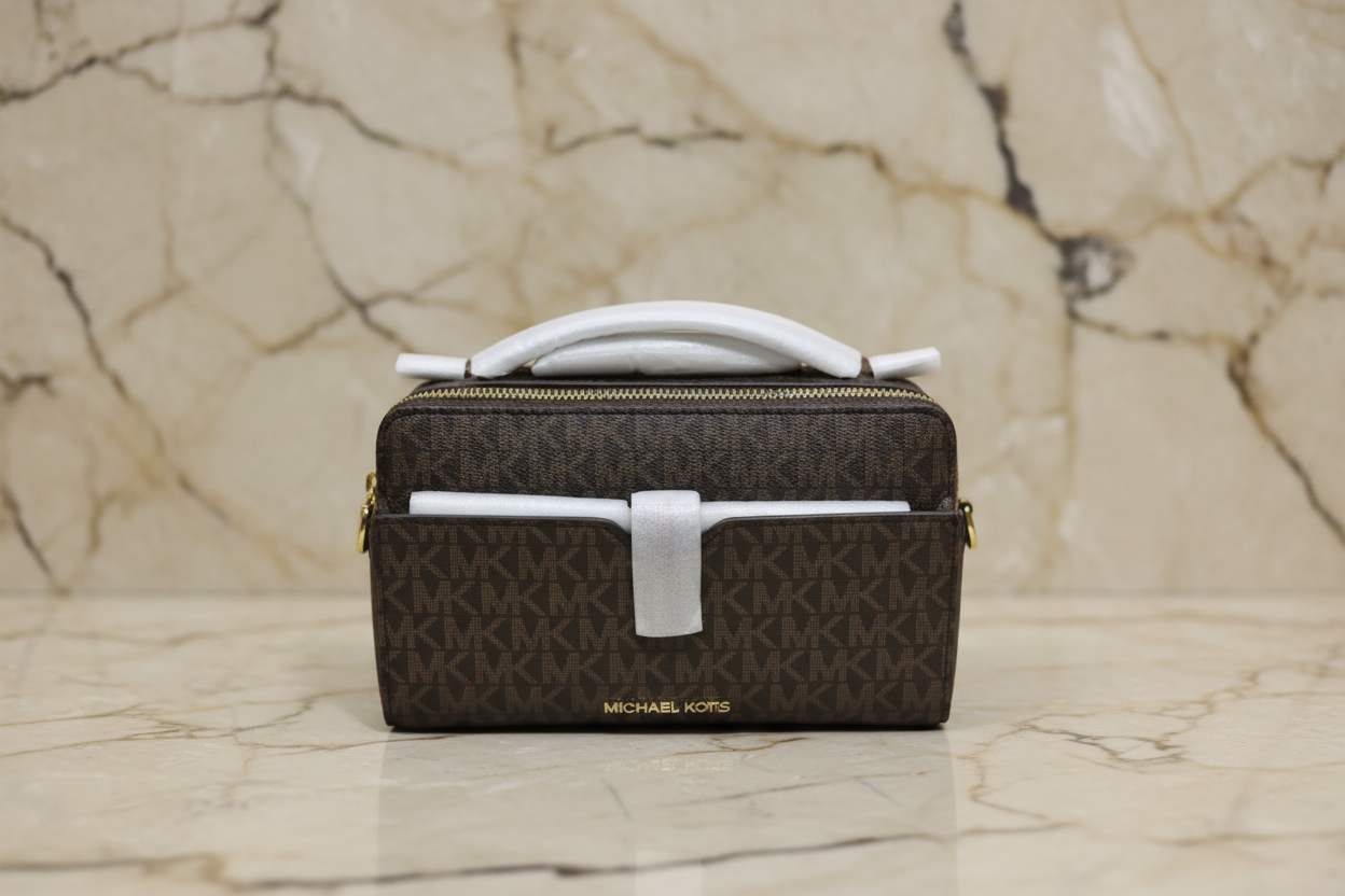 MICHAEL KORS JET SET ITEM DOUBLE ZIP SMARTPHONE CROSSBODY - SIGNATURE BROWN