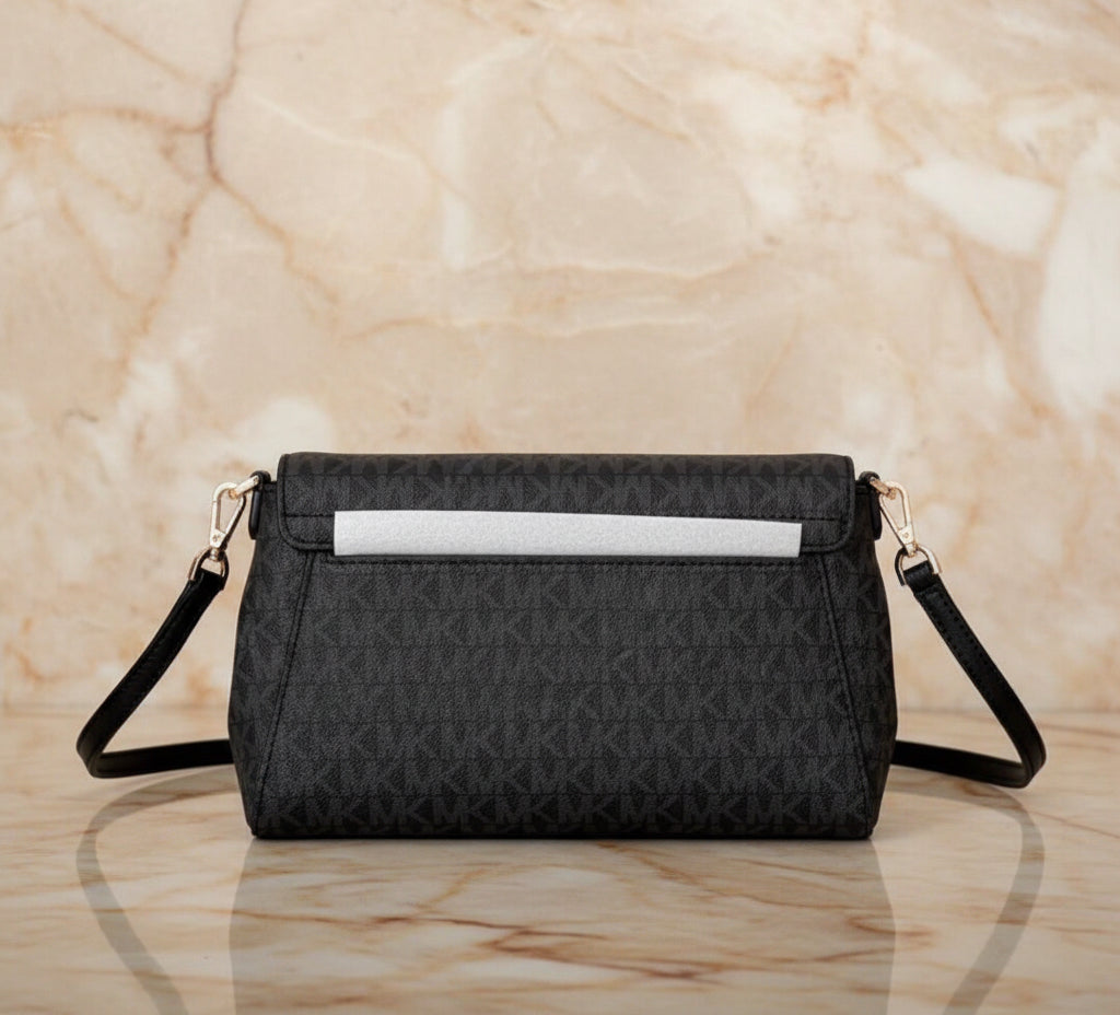 MICHAEL KORS LOGO FLAP CROSSBODY - MONOGRAM BLACK COLOR