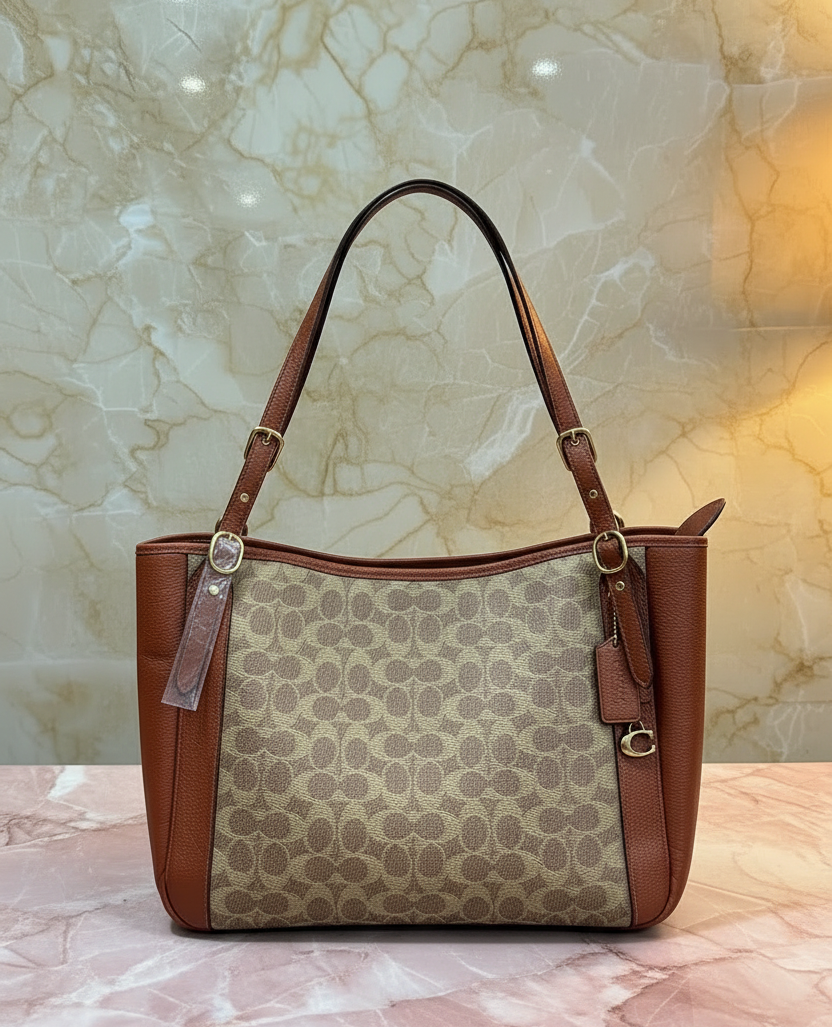 COACH ALANA ZIP TOTE IN SIGNATURE CANVAS - TAN RUST