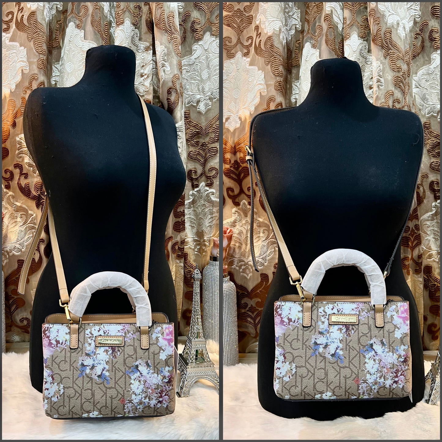 CALVIN KLEIN MINI SATCHEL LOGO FLORAL