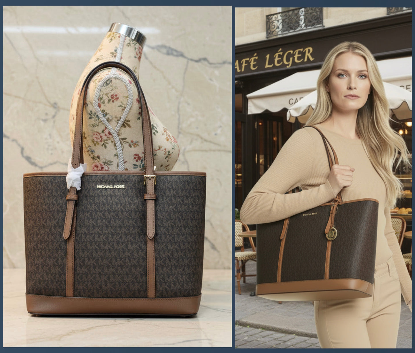 MICHAEL KORS JET SET TRAVEL ZIP TOTE IN SIGNATURE LOGO BROWN - MEDIUM