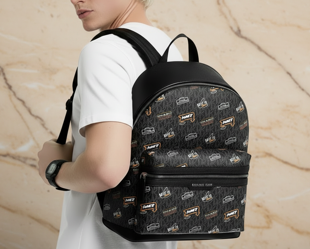 MICHAEL KORS COOPER EMBELISHED SIGNATURE LOGO DOME BACKPACK - BLACK