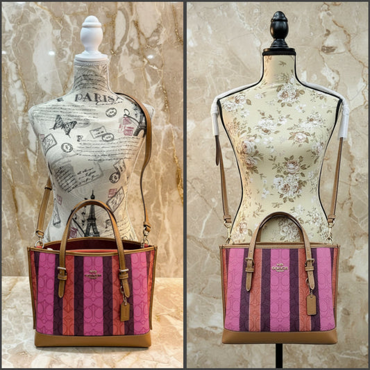 COACH MOLLIE TOTE 25 IN SIGNATURE JACQUARD STRIPE - PINK MULTI