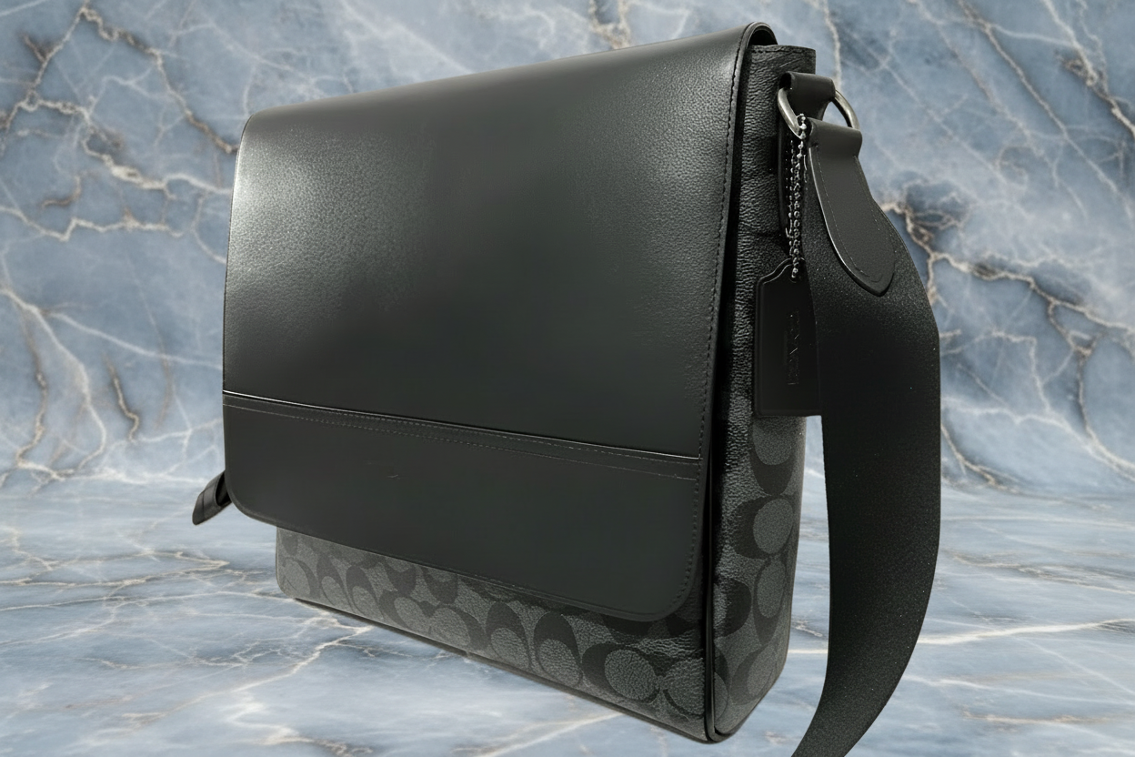 COACH HOUSTON MAP CROSSBODY BAG - SIGNATURE COATED CANVAS & REFINED CALF LEATHER