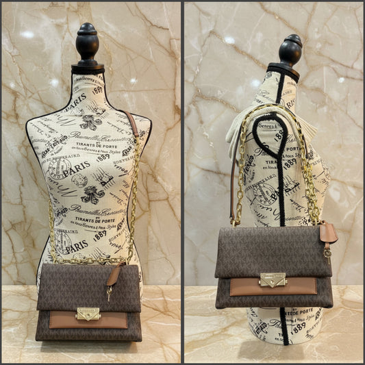 MICHAEL KORS CECE MEDIUM FLAP MONO BROWN