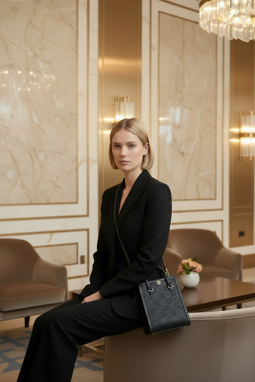 TORY BURCH MINI JACQUARD T MONOGRAM TOTE BLACK