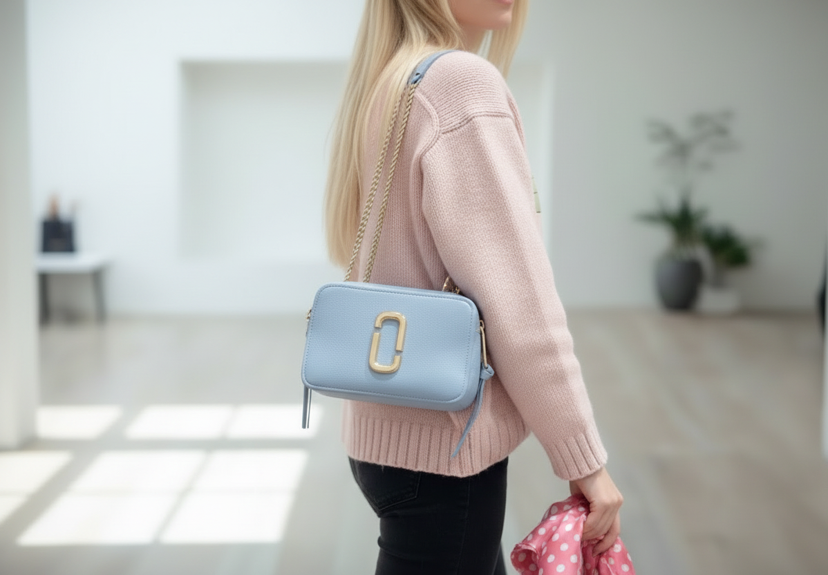 MARC JACOBS GLAM SHOT 21 PEBBLE CALF LEATHER - BLUE