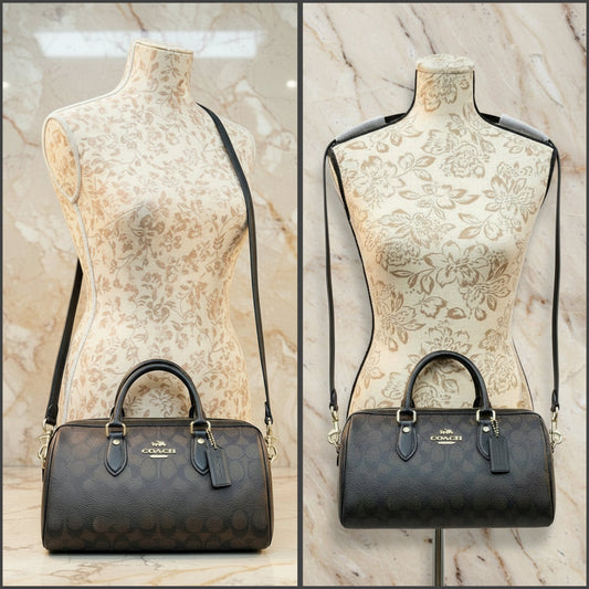 COACH MEDIUM ROWAN LONG SATCHEL BAG - WALNUT BLACK