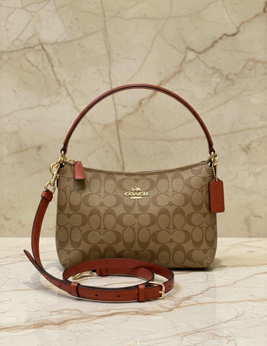 COACH BUNDLE LEWIS SHOULDER BAG/CROSSBODY BAG & ZIP AROUND WRISLET WALLET IN SIGNATURE CANVAS METTALIC CLAY LINING