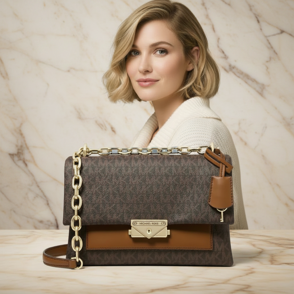 MICHAEL KORS CECE MEDIUM FLAP MONO BROWN