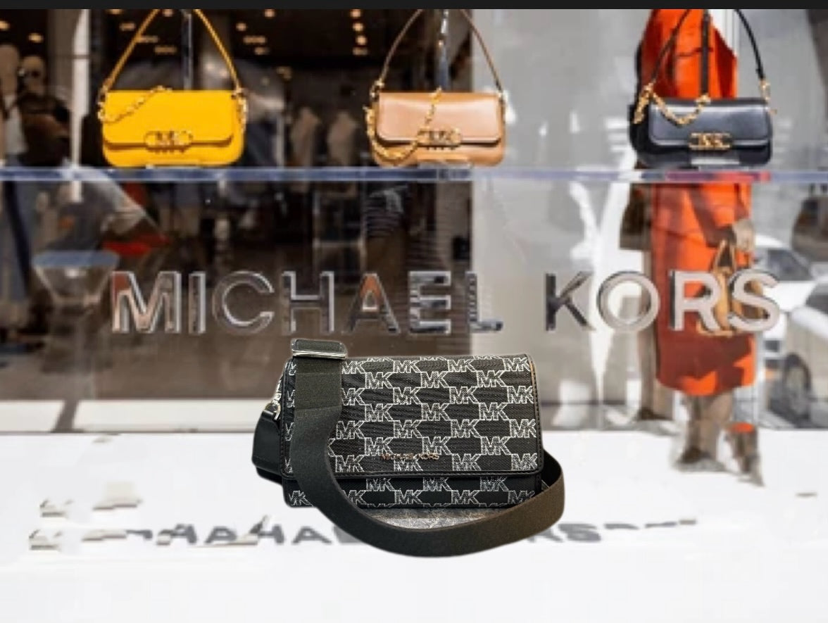 Michael Kors Jet Set Item Large Zip Around Wallet Crossbody Handbag Black Multi