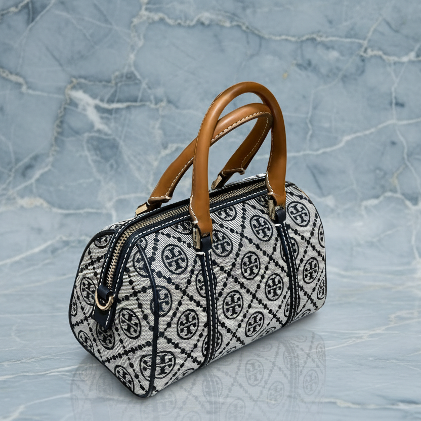 حقيبة توري بورش الصغيرة ذات الأسطوانة/إكس بودي - تي مونوجرام باللون الأزرق الداكن