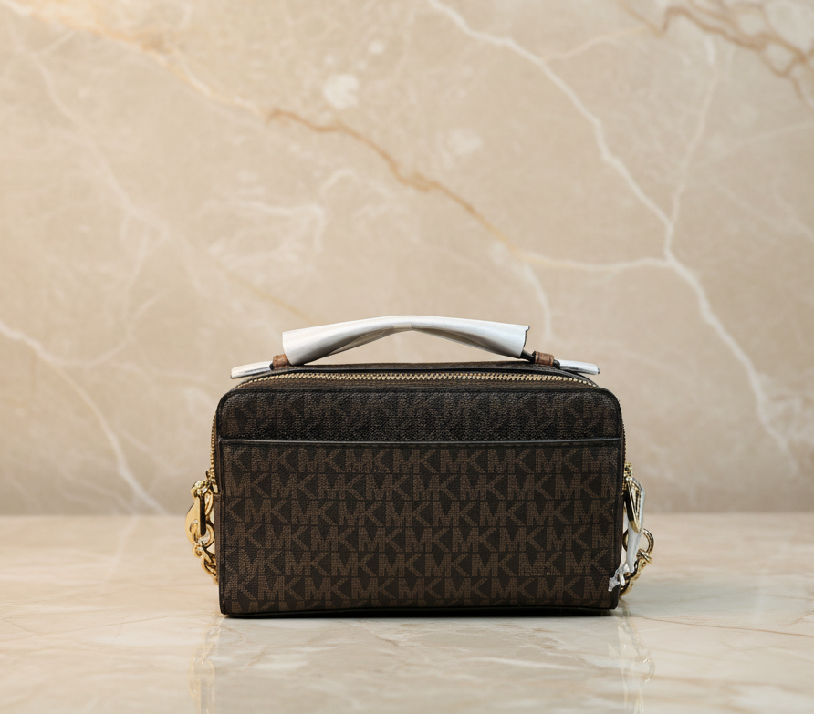 MICHAEL KORS JET SET ITEM DOUBLE ZIP SMARTPHONE CROSSBODY - SIGNATURE BROWN
